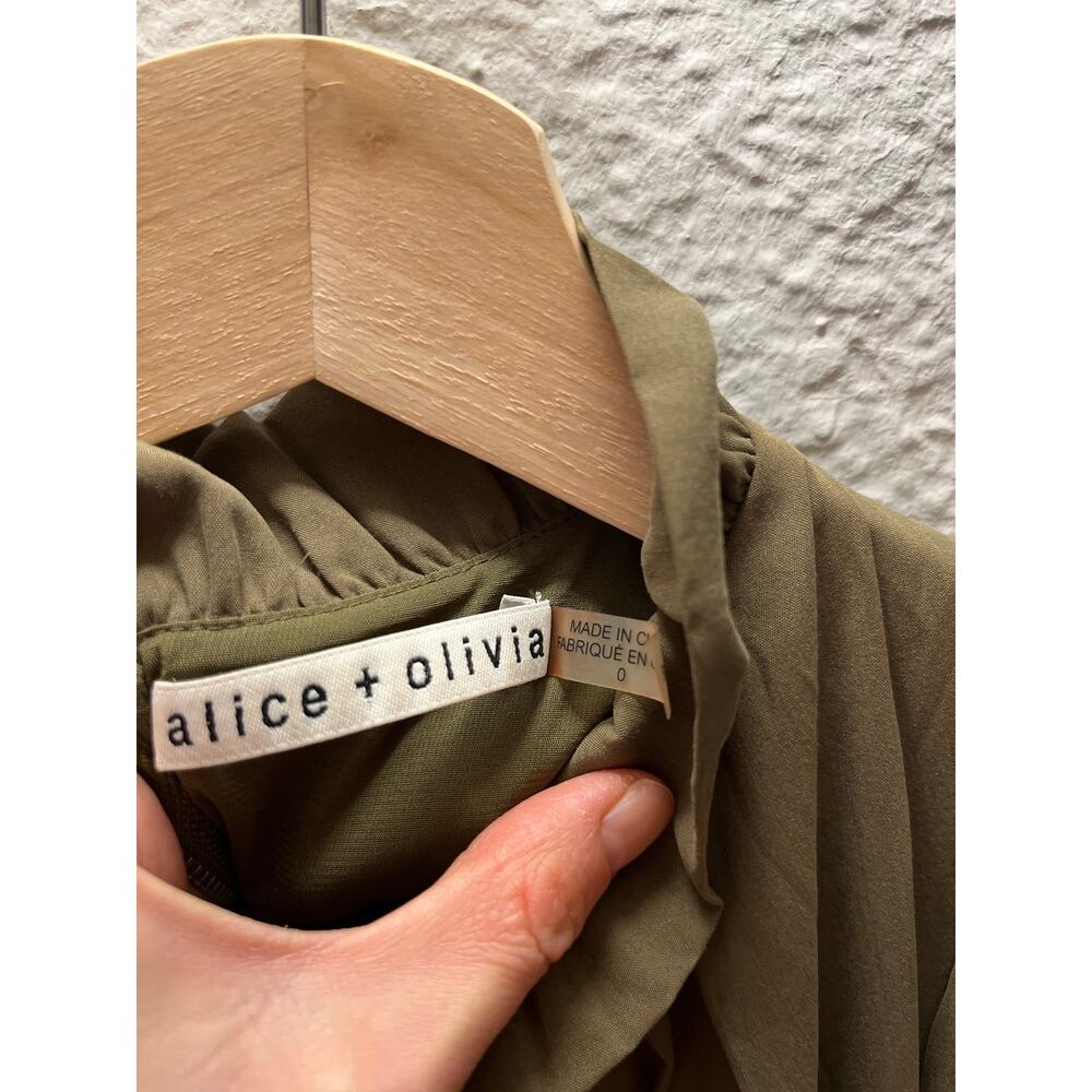 Alice + Olivia Vida Olive Green Puff Sleeve Mock Neck Mini Dress Sz 0 Romantic - Picture 6 of 9